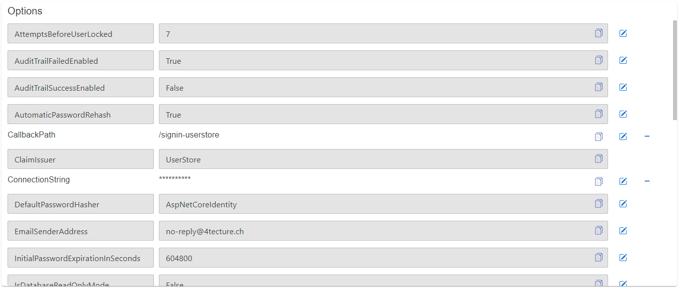 UserStore IDP options