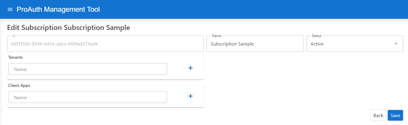 Edit subscription, extended view