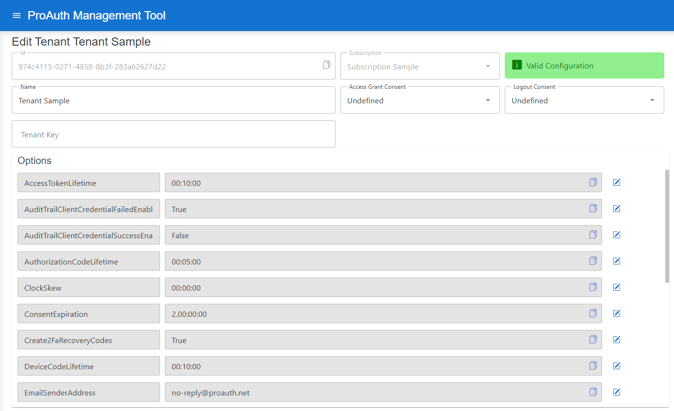 Edit tenant, extended view