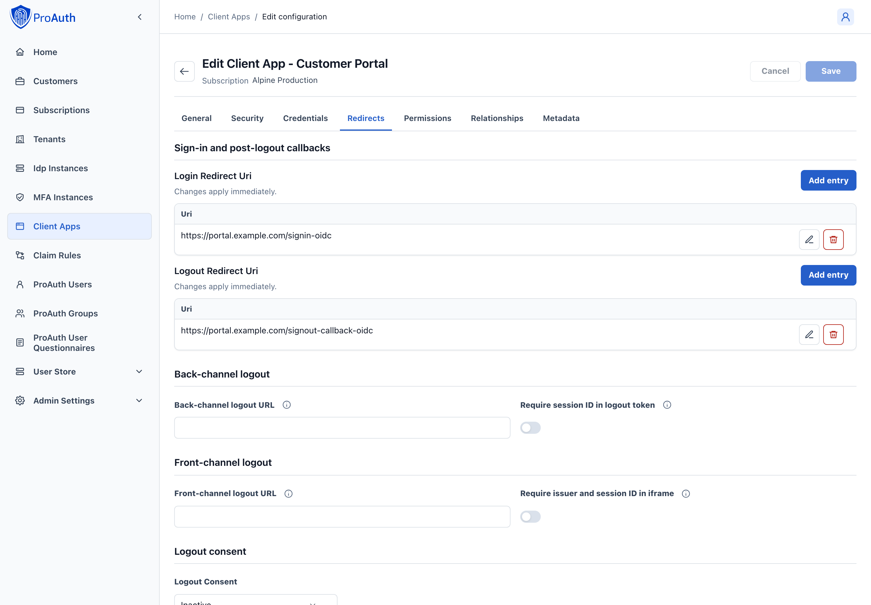 Customer Portal redirect URIs