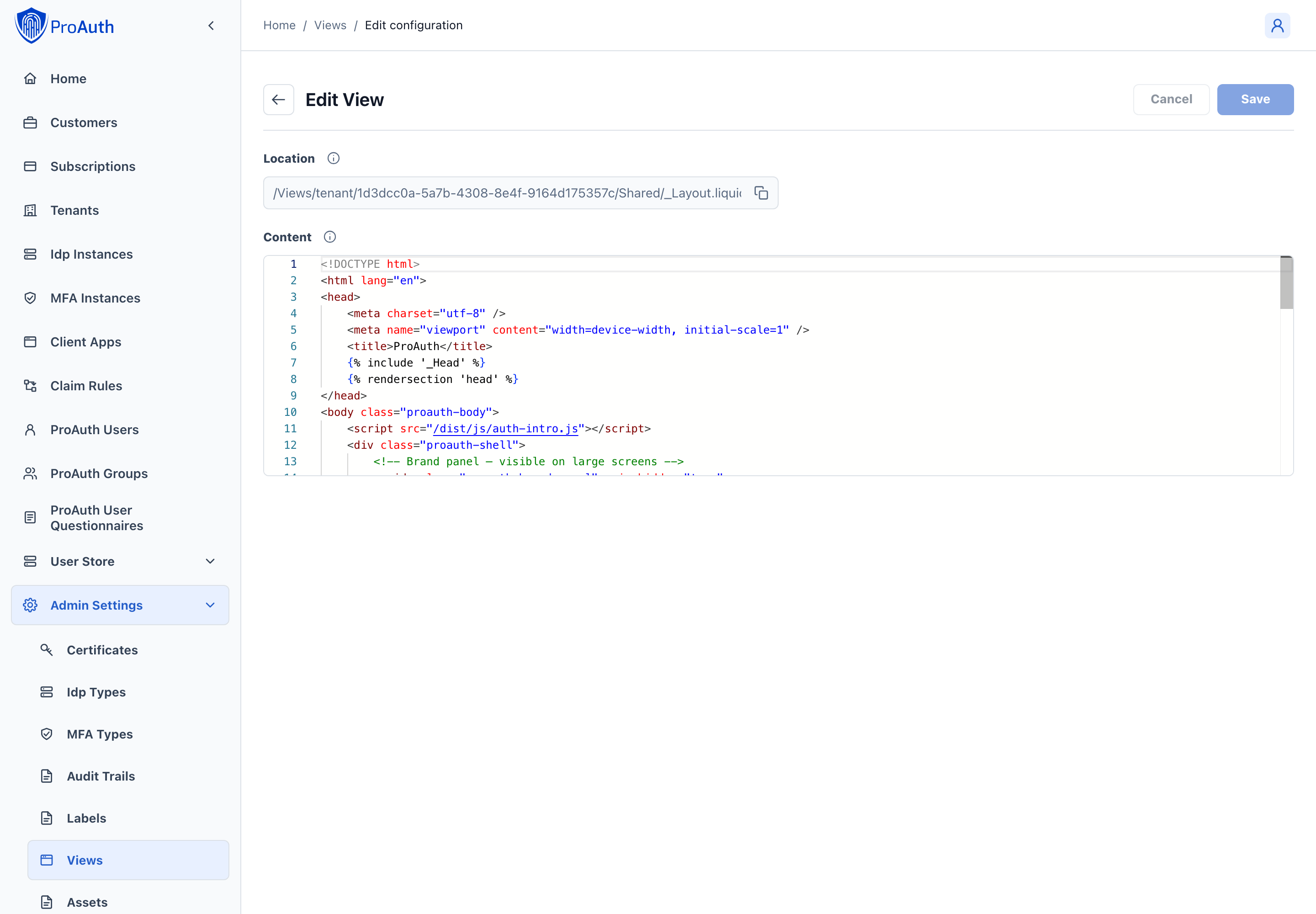 Edit a custom authentication view