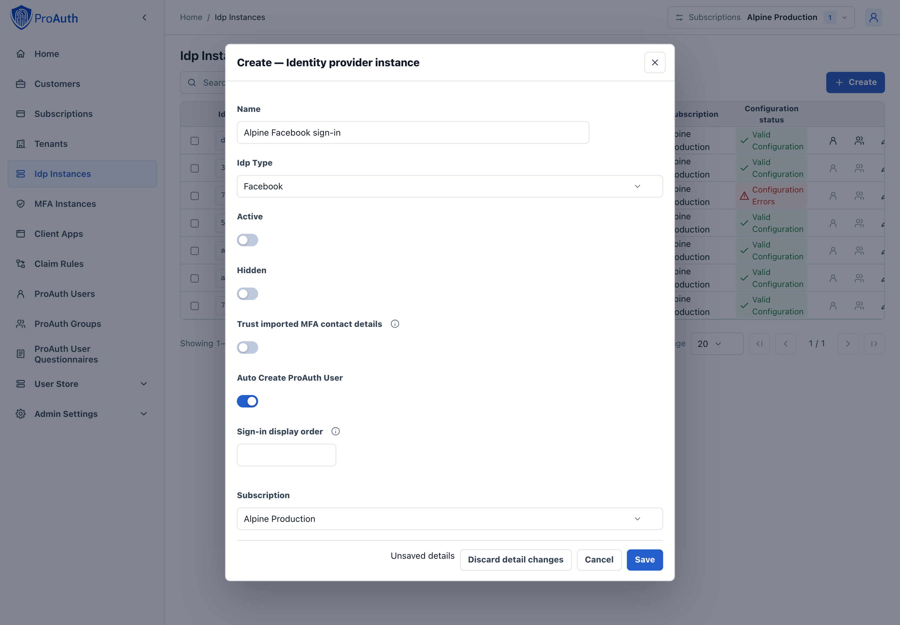 Create Facebook IDP