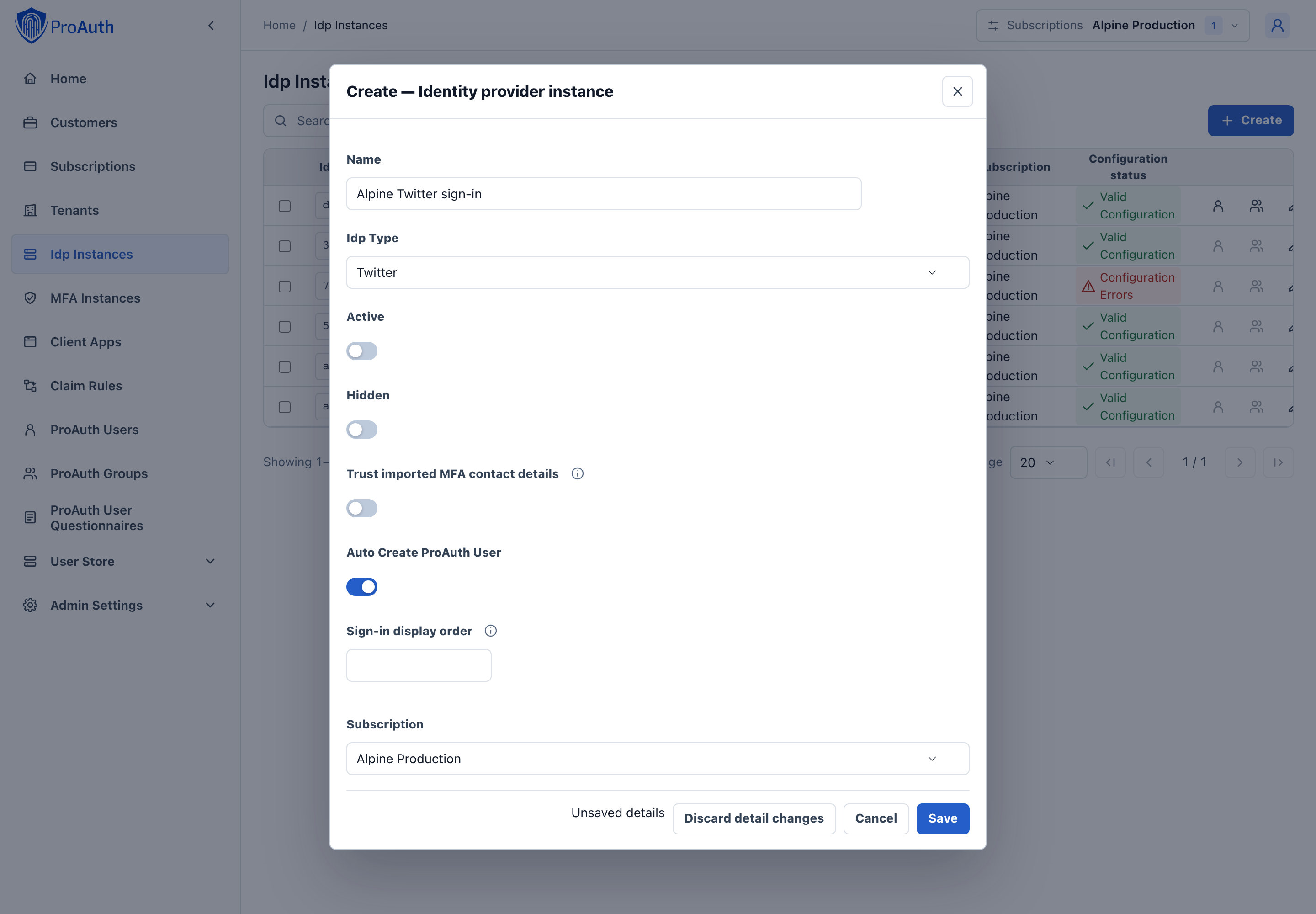Create Twitter IDP