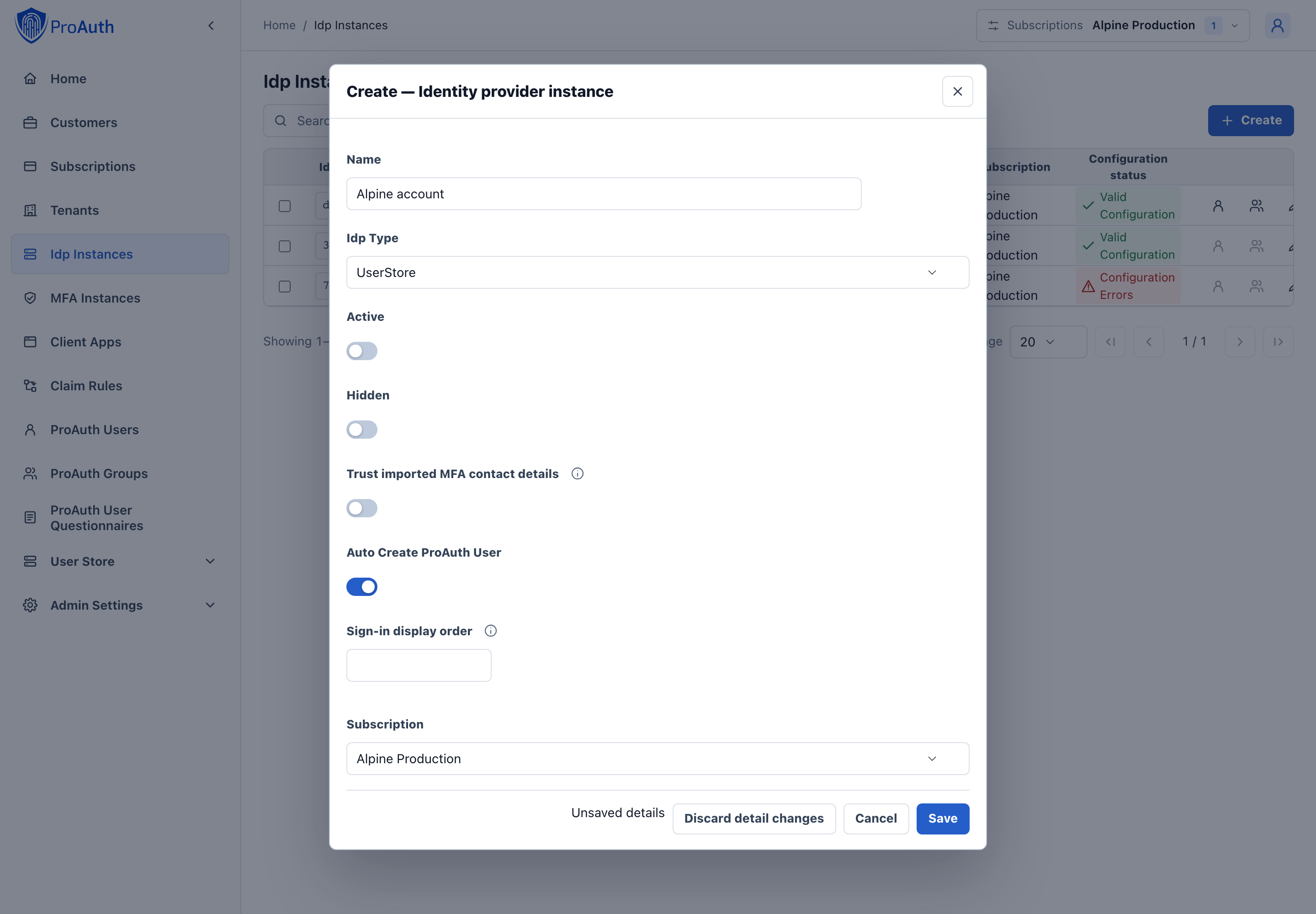 Create UserStore IDP
