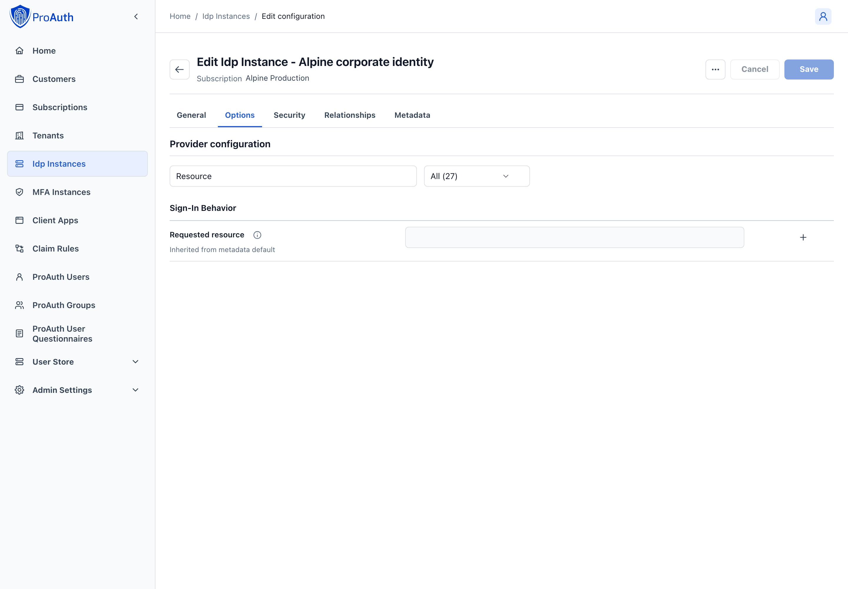 Request resources OIDC IDP options