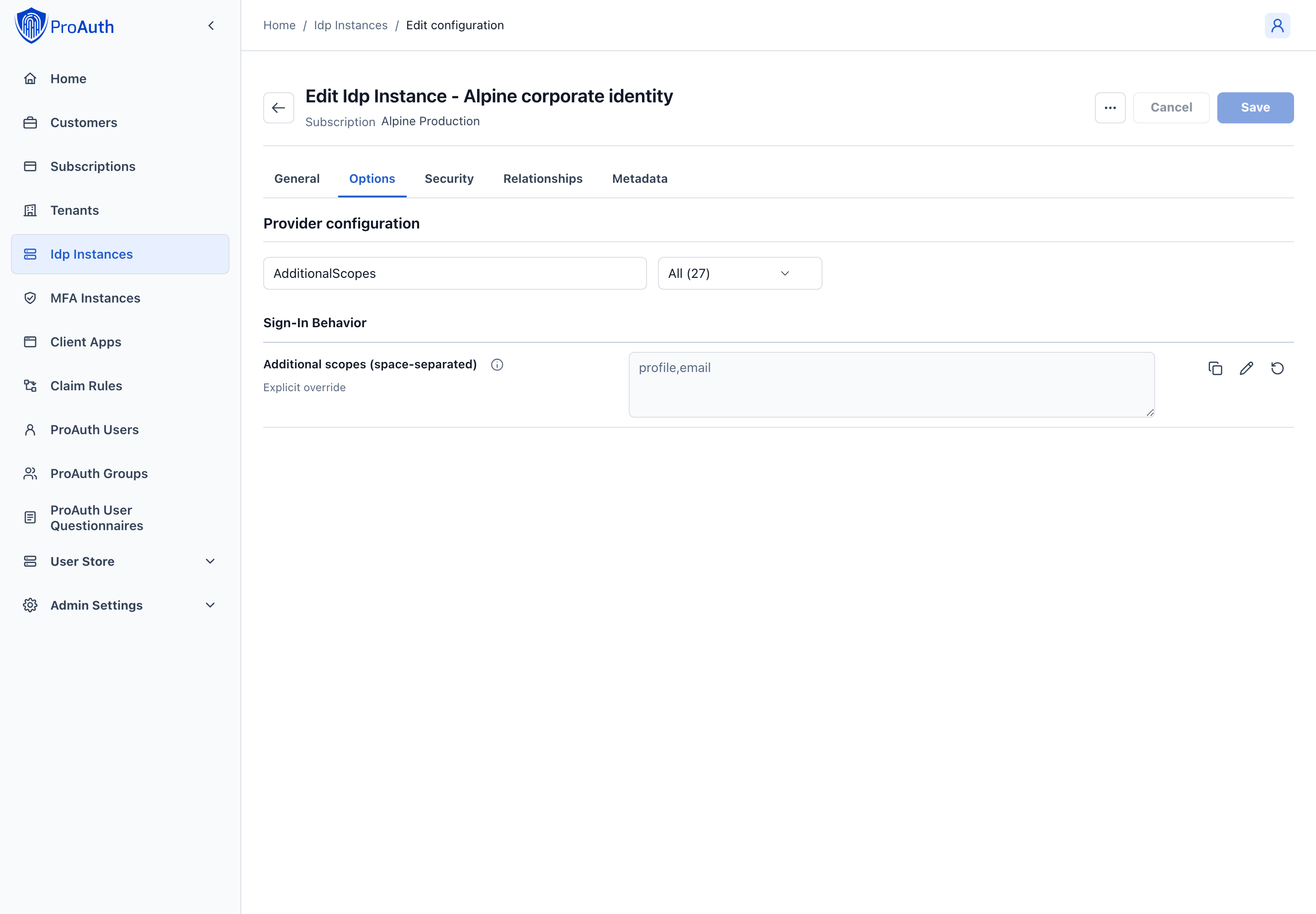 Additional scopes OIDC IDP options