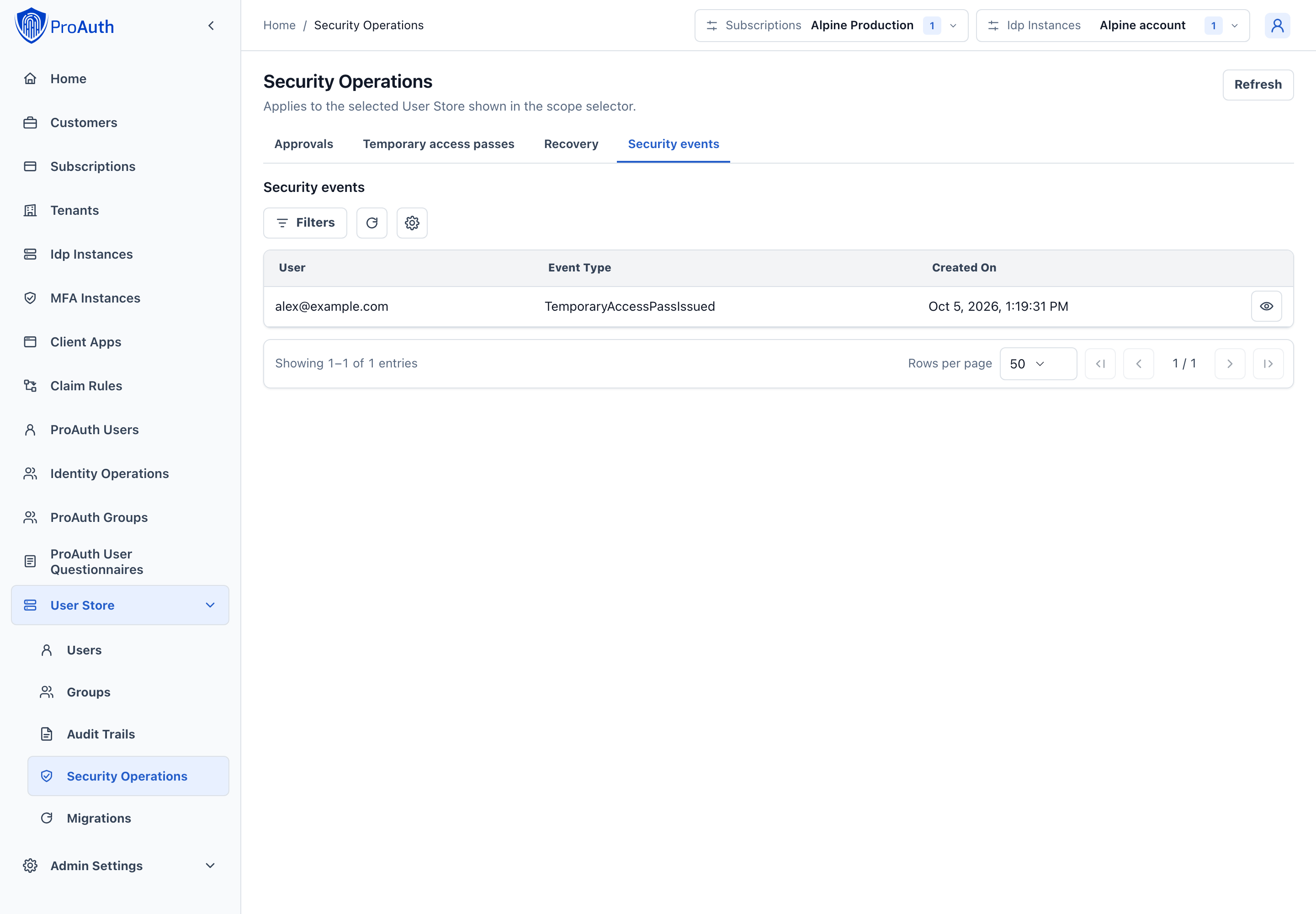 UserStore security event history