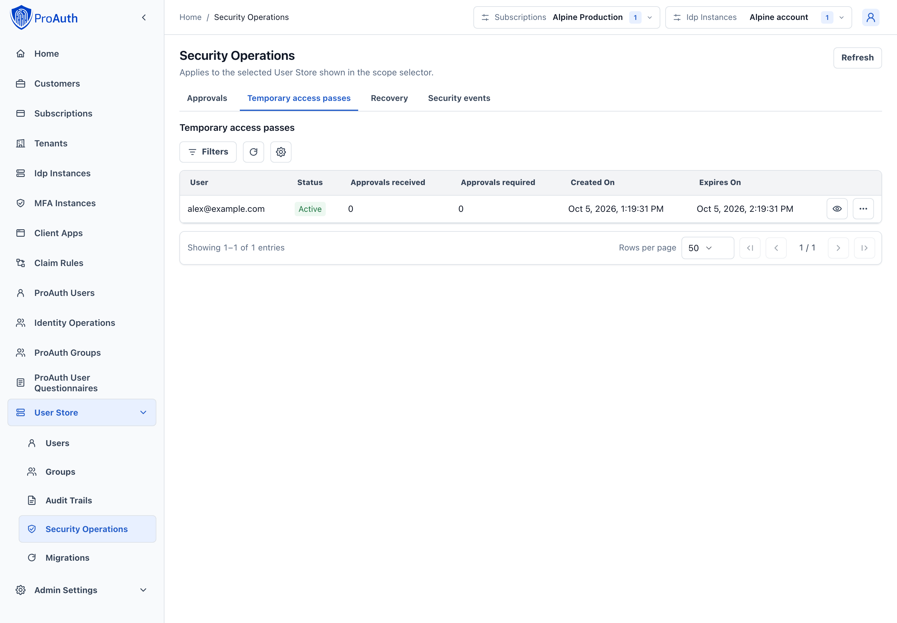 Scoped temporary access pass queue in AdminApp