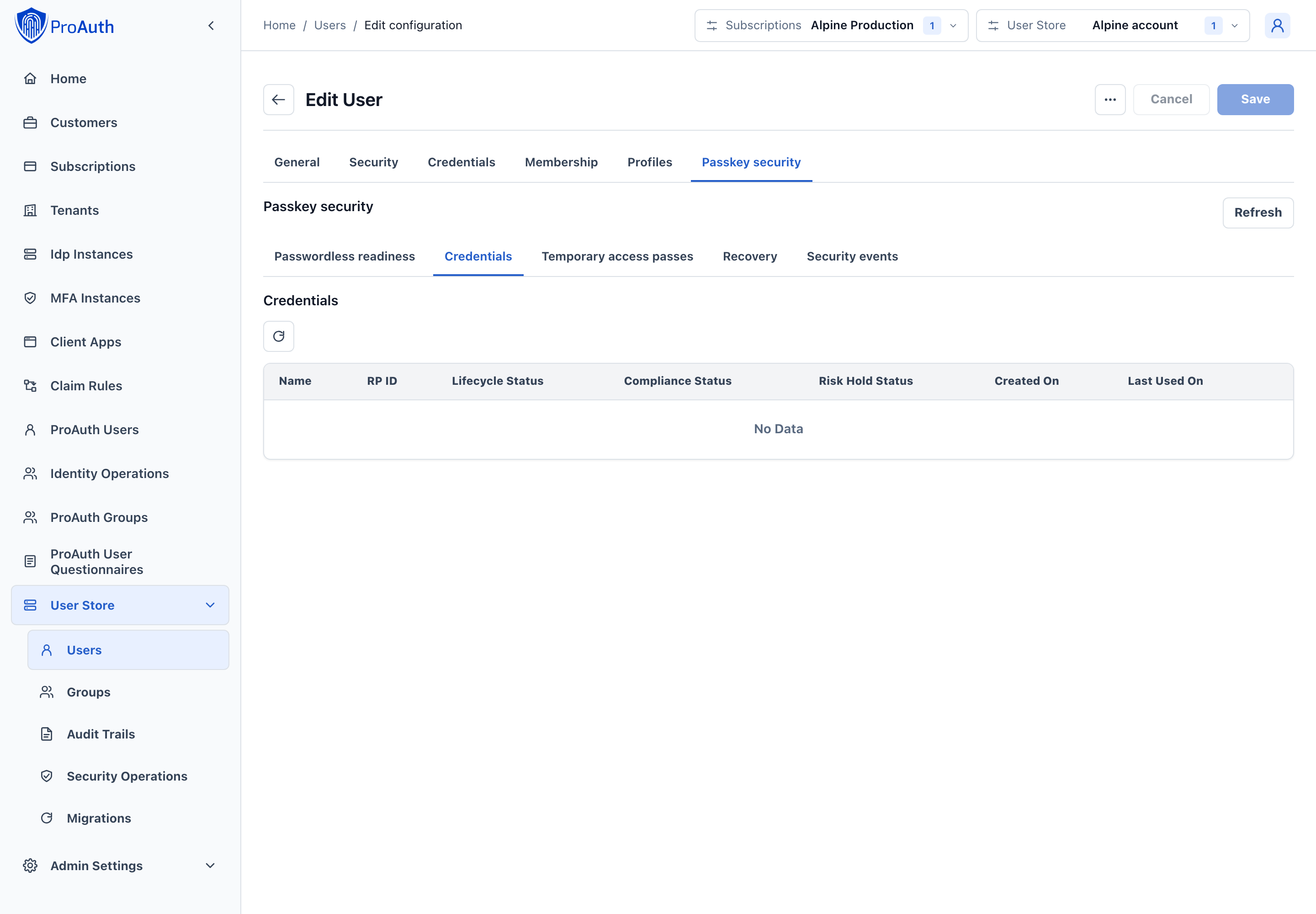 Account credential inventory